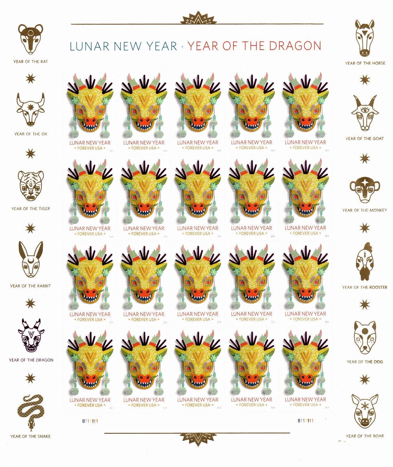 Year of the Dragon Stamps Celebrates Lunar New Year Forever First Class Postage Stamps image 0